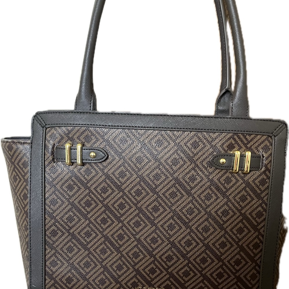 Liz Claiborne tote purse- classic logo print- brown & gold - structured new